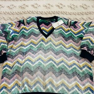 Minnie Rose Multicolor Chevron V-Neck Sweater